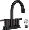 4 Inch 2 Handle Centerset Matte Black Lead-Free Modern Bathroom Faucet, 360 Swivel Spout 2-3 Hole RV Bathroom Vanity Sink Faucet with Pop up Drain and Water Supply Lines,Bf015-1-Mb